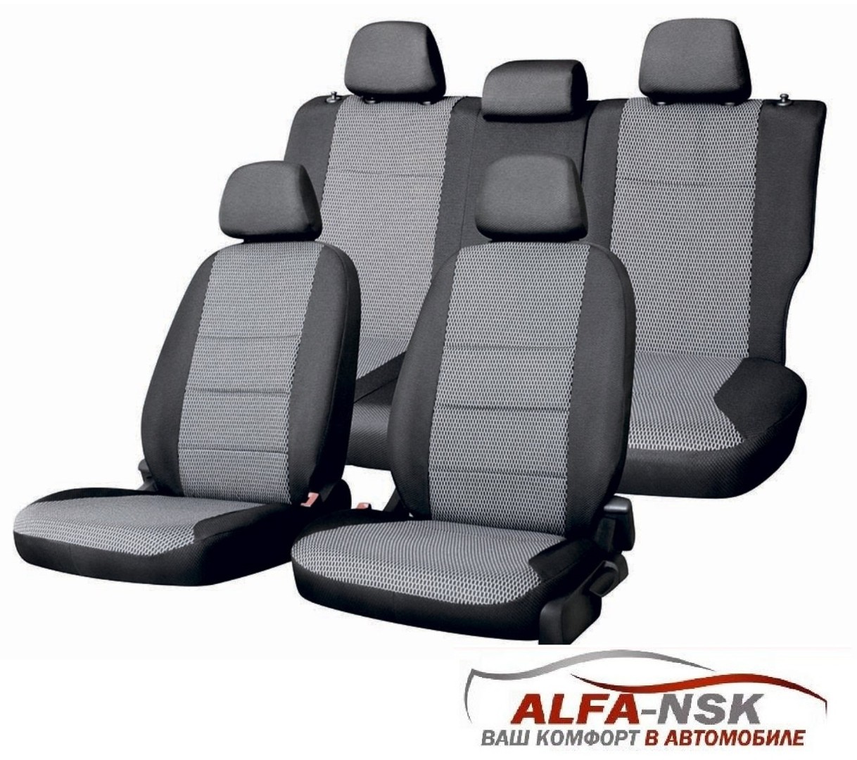 Чехлы на сиденья из ткани Жаккард для Skoda Octavia A5 40\60 без подлокотника 2008-2013 Чехлы на сиденья из ткани Жаккард для Skoda Octavia A5 40\60 без подлокотника 2008-2013
