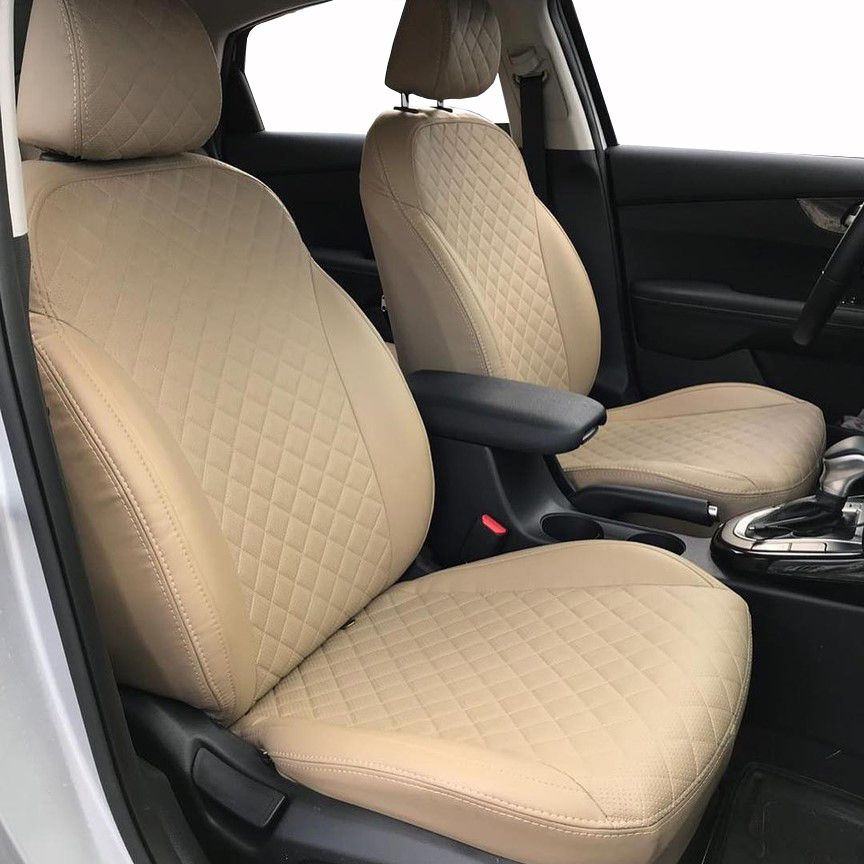 Чехлы на сиденья из экокожи для Toyota Ipsum (SXM10) 5-ти местный бежевые ромб 1996-2001 Чехлы на сиденья из экокожи для Toyota Ipsum (SXM10) 5-ти местный бежевые ромб 1996-2001